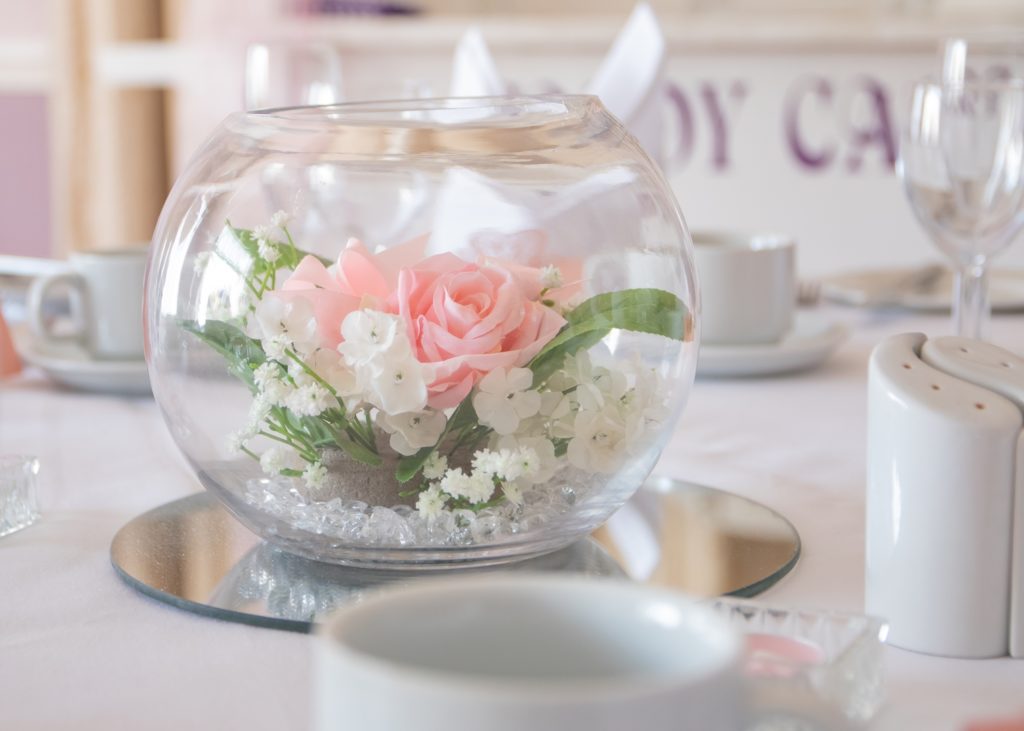 Pastel pink wedding centrepiece 