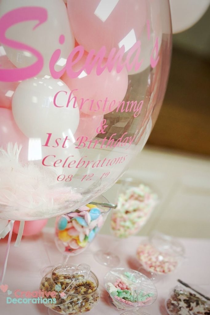 Pastel personalised bubble and sweet buffet 