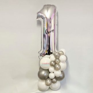 Silver number balloon display
