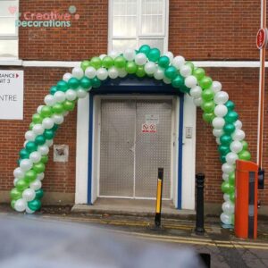 Green spiral balloon arch, outdoor