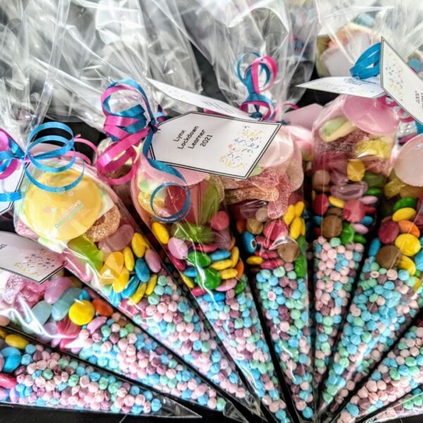 Sweet cones with tags