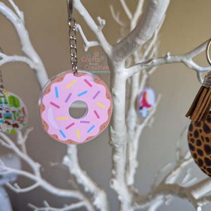 Pink doughnut themed keyring / bag charm