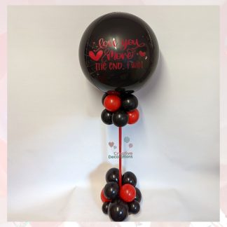 Black and red Orbz balloon display