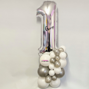 White and silver number 1 balloon stack