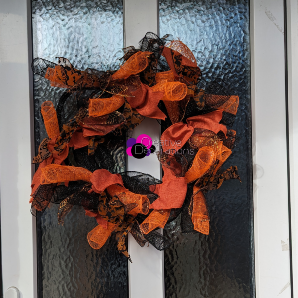 Orange & Black Halloween themed wreath