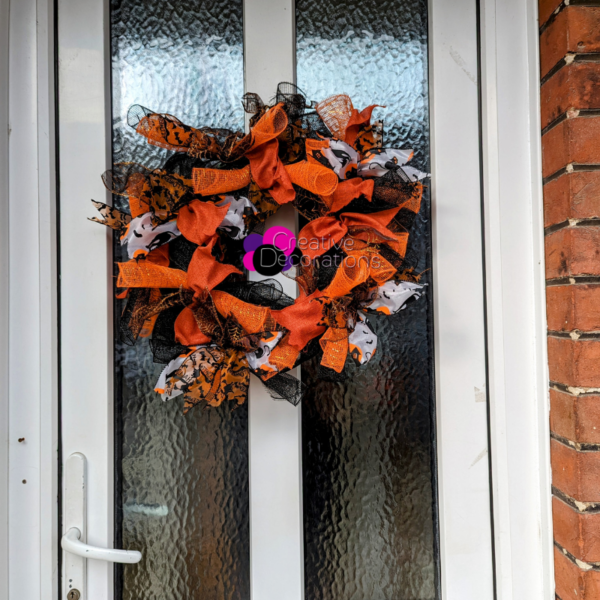 Orange, Black and white halloween wreath