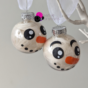 Feather filled Baubles with added snowman faces