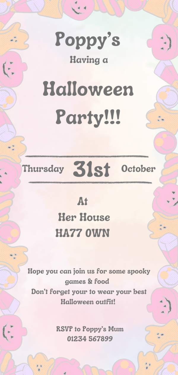 Personalised Pastel Halloween Party Invitation