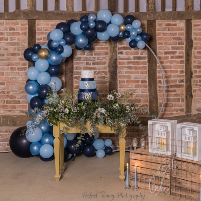 Wedding Balloon Hoop in a mixture of Blue coloured balloons