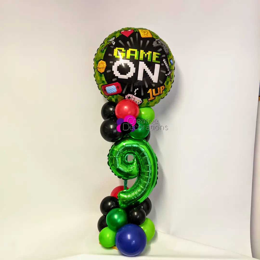 A 9th birthday balloon display - Gaming theme